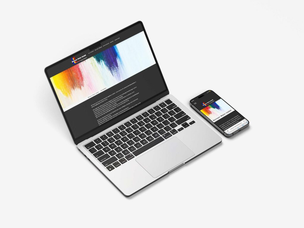 Das Bild zeigt das Webdesign der Firma "Bornaer Maler" auf einem Laptop und einem Smartphone.